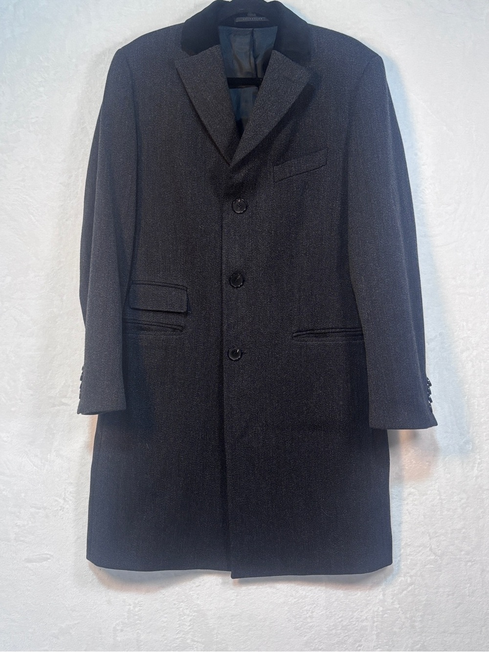 Hugo Boss Mens Long Wool Cashmere Overcoat Velour Collar Charcoal Grey 40R MINT